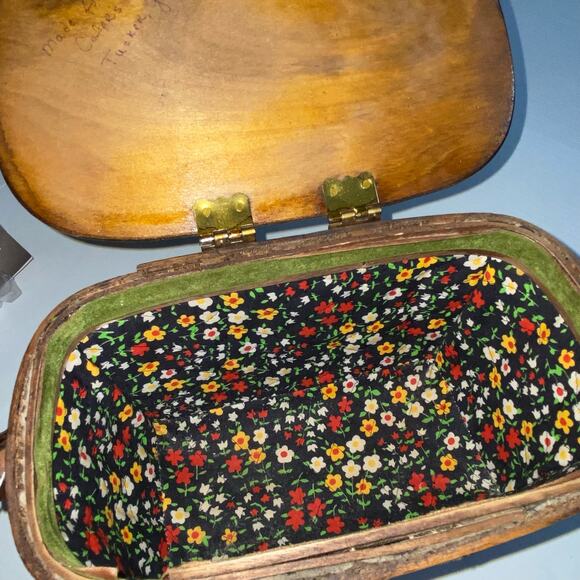 COFER’S Atlanta Handpainted Woven Wooden Basket Purse Fabric Lined VINTAGE - Picture 2 of 8